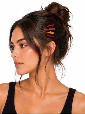 The Body Shop “Girl Power” Trendy Statement Red and Yellow Word Hair Clips OS